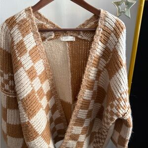 Altar’d State Oversized Checkered Cardigan Brown Cream S Boho